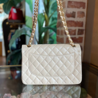 CHANEL Jumbo Double Flap Beige Caviar Quilted Leather Shoulder Bag