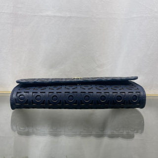 TORY BURCH Navy Blue Versus Laser Cut Scalloped Wallet On Chain