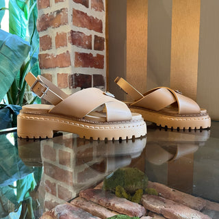 PRADA Rubber Criss Cross Beige Platform Sandals SZ 38 (US 8)