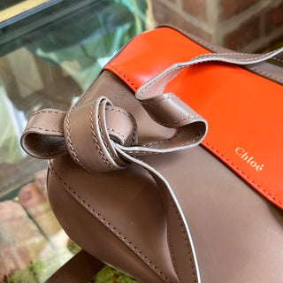 CHLOE Tulip Mini Taupe Orange Calfskin Leather Bucket Bag