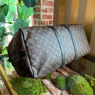 LOUIS VUITTON Macassar Keepall Bandouliere Brown Black Monogram Canvas Duffle Bag