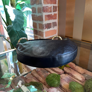 GUCCI Black Guccissima Half Moon Bamboo Ring Hobo Bag