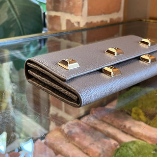 SALVATORE FERRAGAMO Taupe Leather Stud Wallet