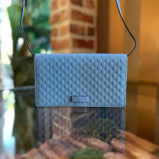 GUCCI Micro Gucciassima Blue Calfskin Crossbody Wallet