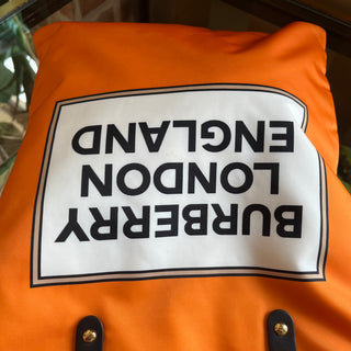 BURBERRY Orange Logo Print Nylon Tote Bag