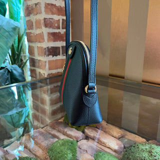 GUCCI Ophidia Black Leather Web Stripe Crossbody Bag