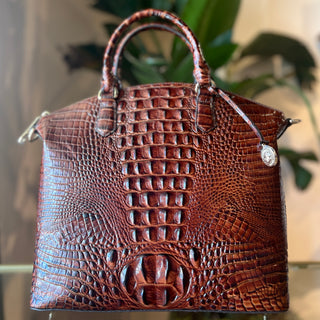 BRAHMIN Duxbury Brown Melbourne Croc Embossed Leather Satchel Bag
