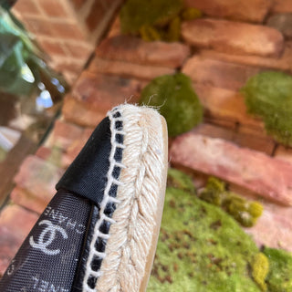 CHANEL Black Mesh Interlocking CC Espadrilles SZ 38 (US 8)