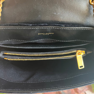 SAINT LAURENT Loulou Small Black Velvet Y Quilted Matelassé Crossbody Bag
