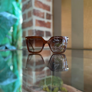 FERRAGAMO SF1041S 232 Transparent Brown Acetate Square Sunglasses