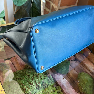 PRADA Blue Saffiano Lux Leather Tote Bag