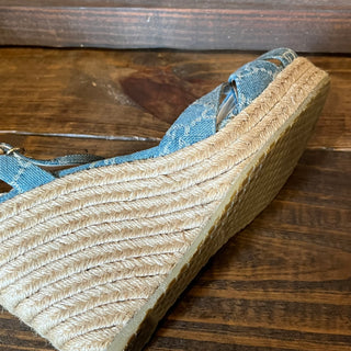 GUCCI Light Blue GG Denim Open Toe Espadrille Wedges SZ40.5(10.5US)