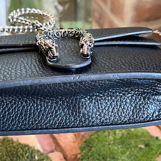 GUCCI Super Mini Dionysus Black Calfskin Leather Shoulder Bag