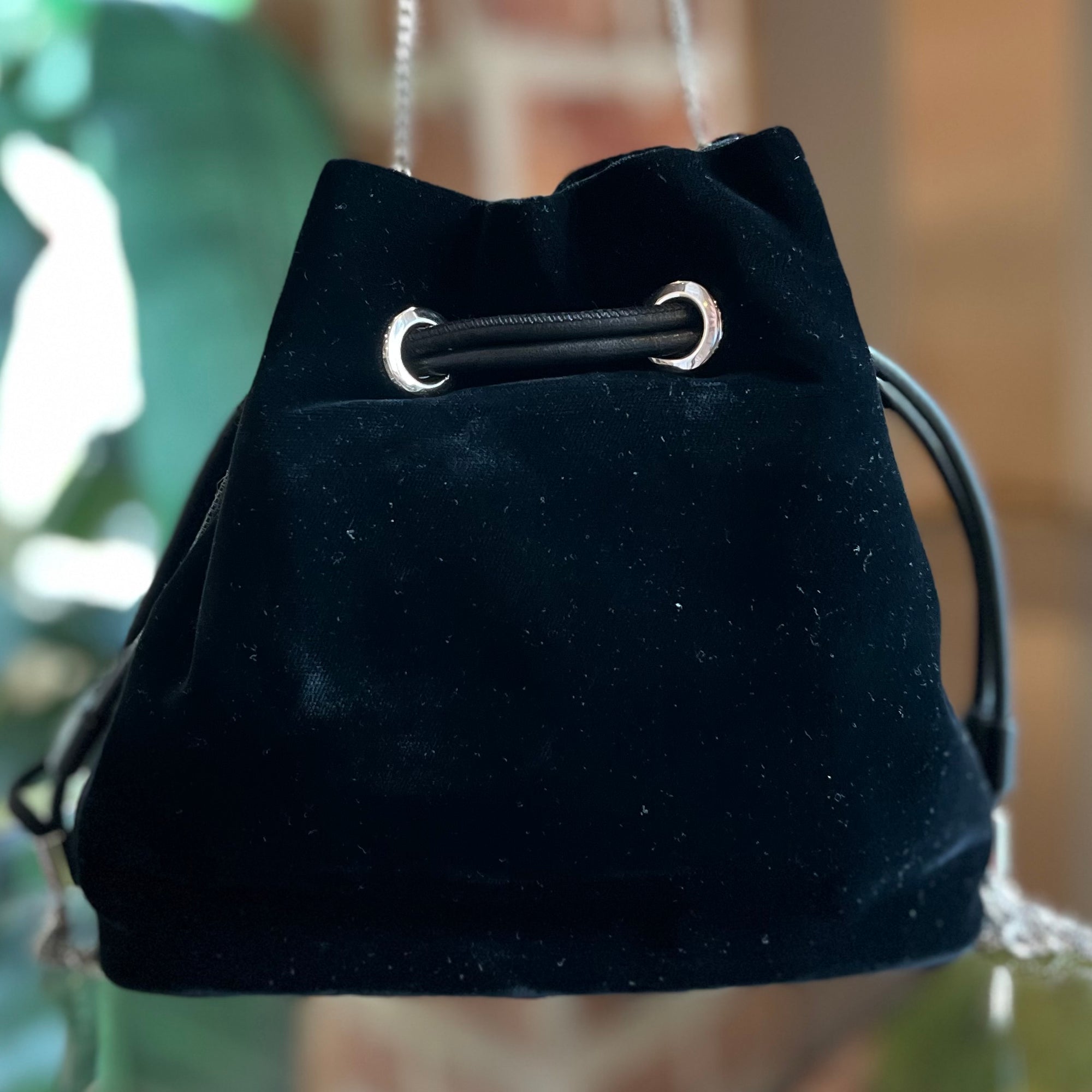 Jimmy Choo Black Velvet Mini Bon Bon Bucket Bag
