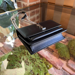 SAINT LAURENT Sunset Black Calfskin Monogram Chain Wallet Crossbody