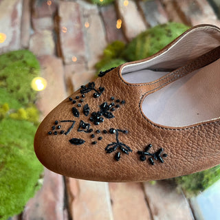 PRADA Brown Floral Beaded T Strap  Crystal Embellished Heels SZ39(9US)