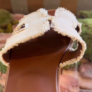 HERMES Beige Linen Canvas Oran Sandals SZ 39.5 (US 9.5)
