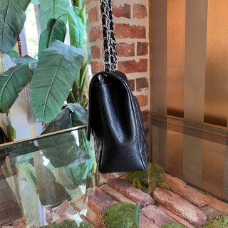 CHANEL Single Flap Jumbo Black Quilted Caviar Leather Shoulder Bag