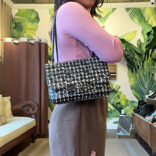 CHANEL Houndstooth Python Flap Shoulder Bag