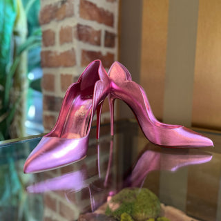 LOUBOUTIN Hot Chick Pink Metallic Leather Heels SZ 38.5 (US 8.5)