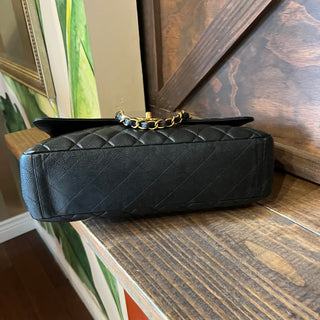CHANEL Maxi Single Flap Black Caviar Leather Shoulder Bag