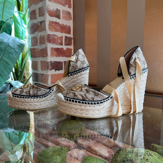 GUCCI GG Fabric Espadrille Wedges SZ 40 (US 10)