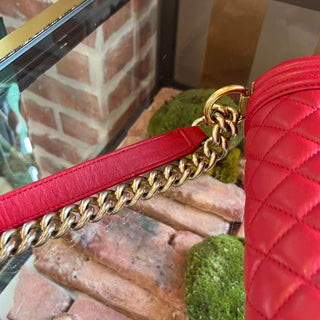 CHANEL Small Boy Red Calfskin Shoulder Bag