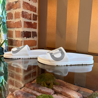 HERMES Biarritz White Leather Slides SZ 39 (US 9)