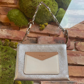 GIVENCHY Metallic Silver Beige Leather Dutton Pouch