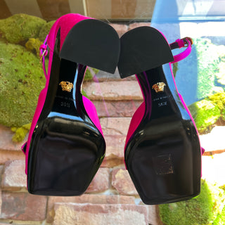 VERSACE Medusa Pink Satin Heel Sandals SZ 36.5 (US 6.5)