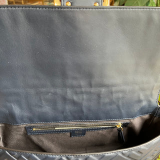 FENDI FF 1974 Embossed Baguette Navy Blue Nappa Leather Shoulder Bag