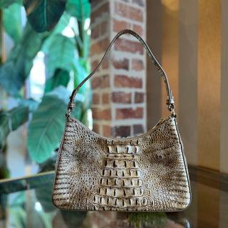 BRAHMIN Esme Gold Croc Embossed Leather Shoulder Bag