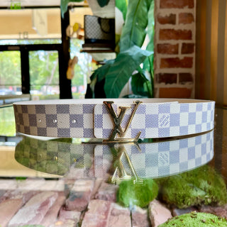 LOUIS VUITTON Initiales 40MM White Damier Azur Belt Size 100/40