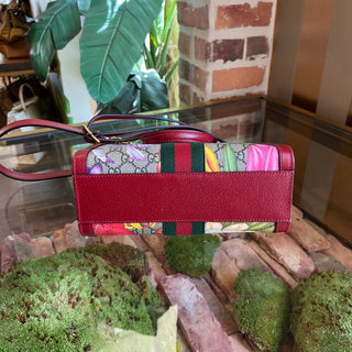 GUCCI Ophidia Small Red GG Supreme Monogram Flora Web Tote Bag