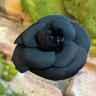 CHANEL Black Fabric Camelia Flower Brooch Pin
