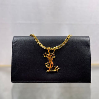 SAINT LAURENT Wallet on Chain Black Grain De Poudre Star Studded Monogram Crossbody