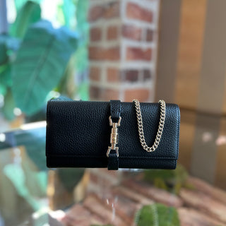GUCCI Jackie 1961 Black Leather Wallet On Chain Crossbody
