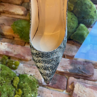 CHRISTIAN LOUBOUTIN Pigalle Follies Silver Glitter Striped Heels SZ 36 (US 6)