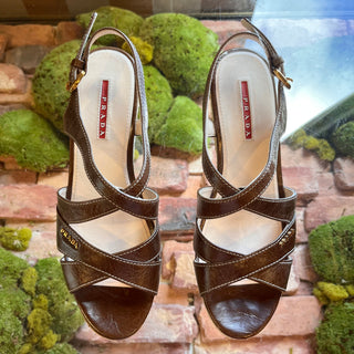 PRADA Strappy Brown Leather Cork Espadrilles SZ 38 (US 8)