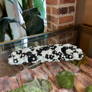 VALENTINO Black & White Beaded Pearl Crystal Flower Appliqué Clutch Bag