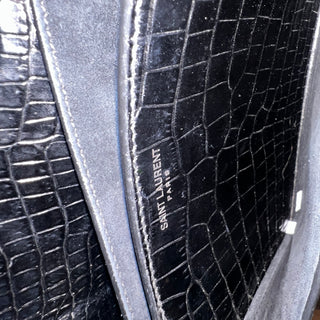 SAINT LAURENT Medium Monogram Sunset Black Crocodile Embossed Calfskin Shoulder Bag