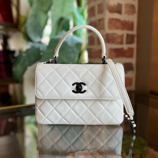 CHANEL Small Trendy CC Flap White Quilted Lambskin Leather Top Handle Bag