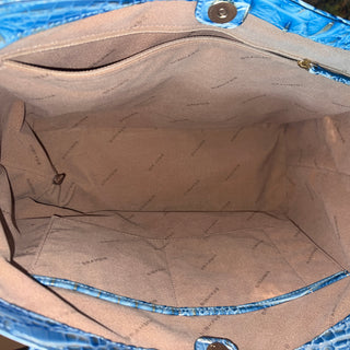 BRAHMIN Athena Tote Blue Melbourne Croc Embossed Leather Tote Bag