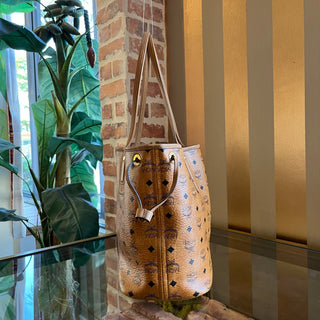 MCM Liz Reversible Cognac Visetos Monogram Canvas Tote
