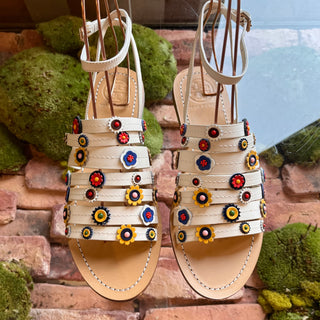TORY BURCH White Marguerite Applique Wrap Leather Sandals SZ 8