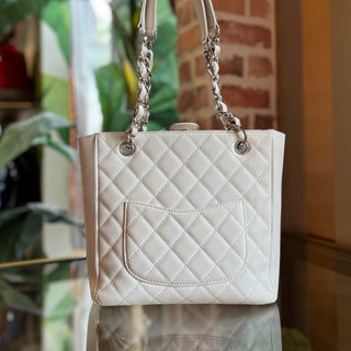 CHANEL Petit Shopping Tote PST White Caviar Quilted Tote