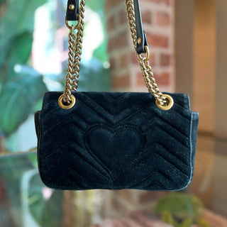 GUCCI Black Velvet Matelasse GG Marmont Shoulder Bag TS3911