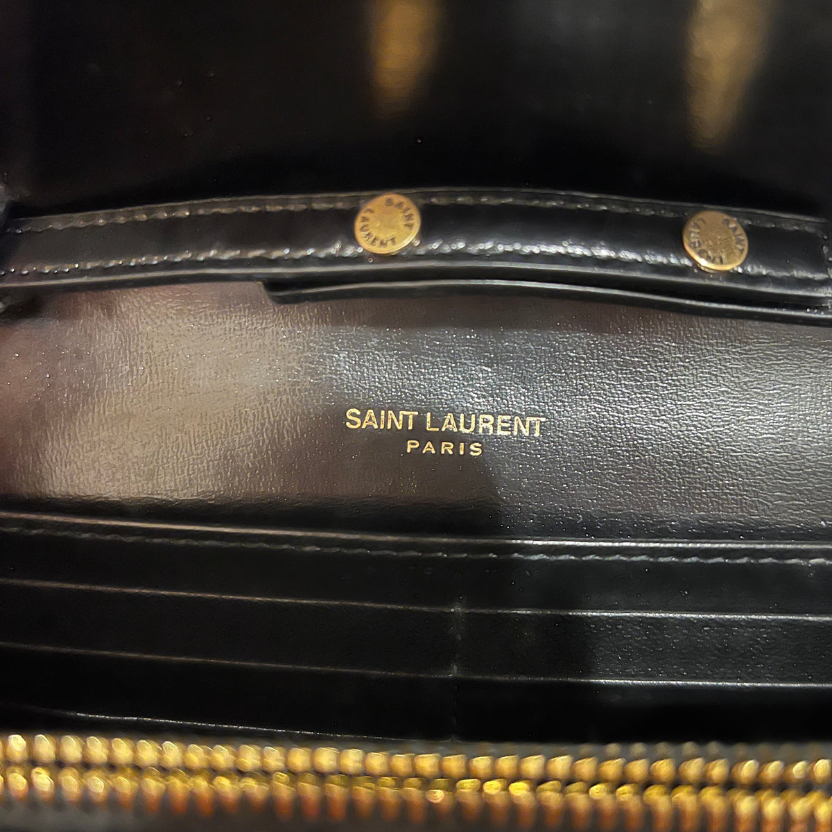 SAINT LAURENT Black Smooth Leather YSL Monogram Wallet on Chain