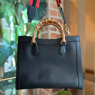 GUCCI Diana Medium Black Calfskin Leather Tote Bag