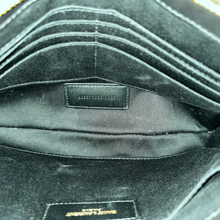SAINT LAURENT Cassandra Black Chevron Leather Clutch